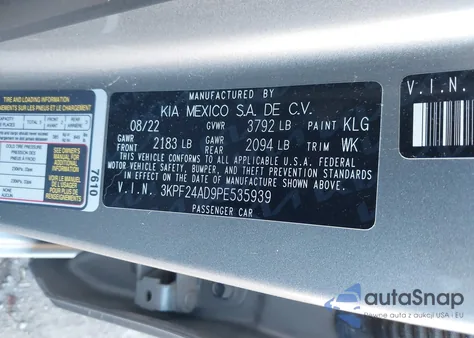 2023 Kia Forte Lxs from USA, damaged, VIN 3KPF24AD9PE535939